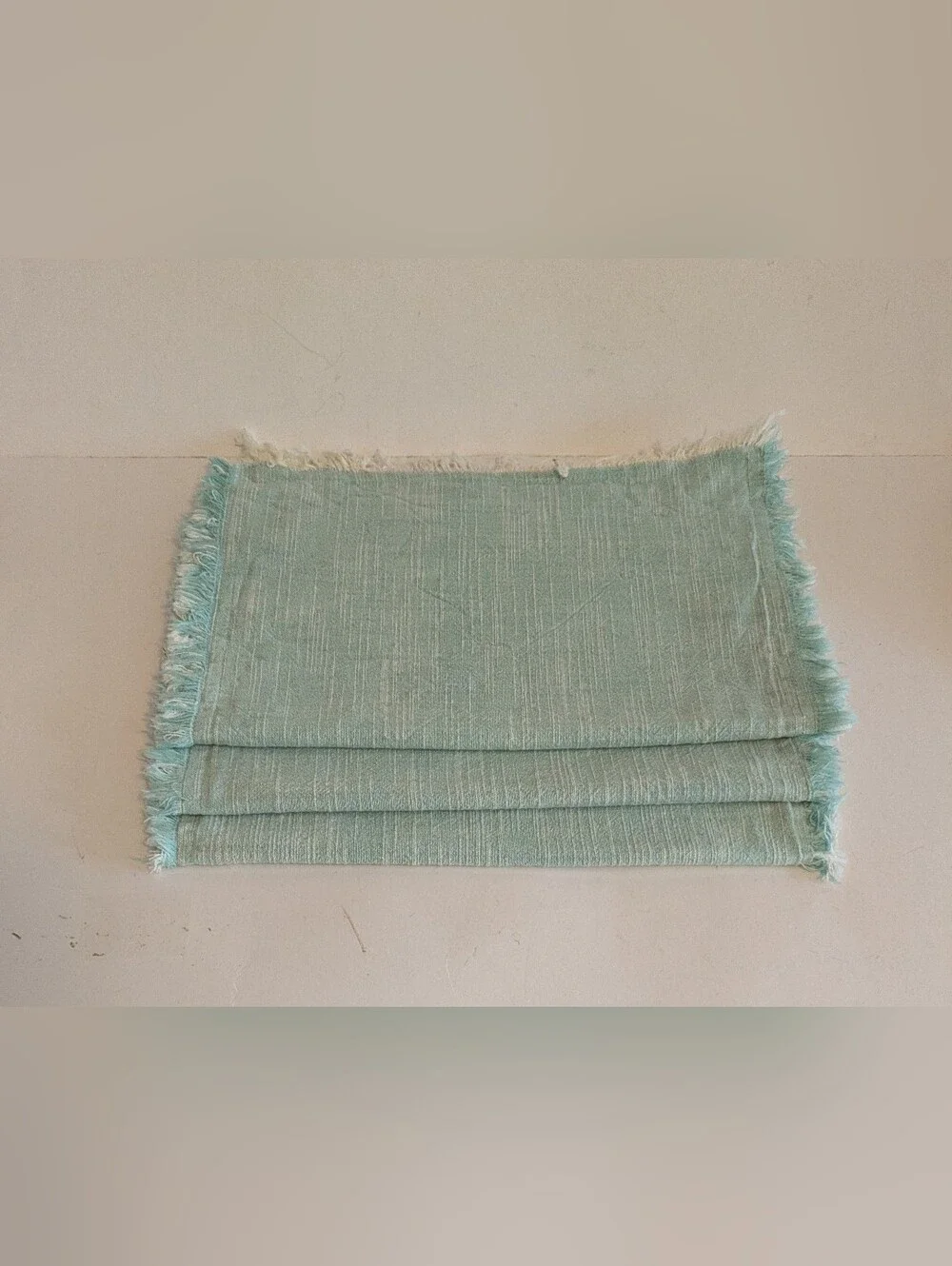 Pier 1 Imports Light Aqua Fringed Linen Cotton Placemats Bundle 3